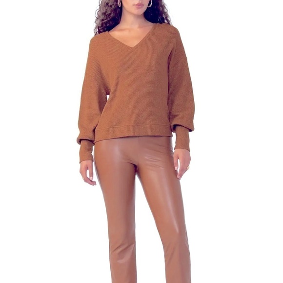 Sanctuary Highline Blouson Sleeve Waffle Knit Top brown size XL - Picture 2 of 7